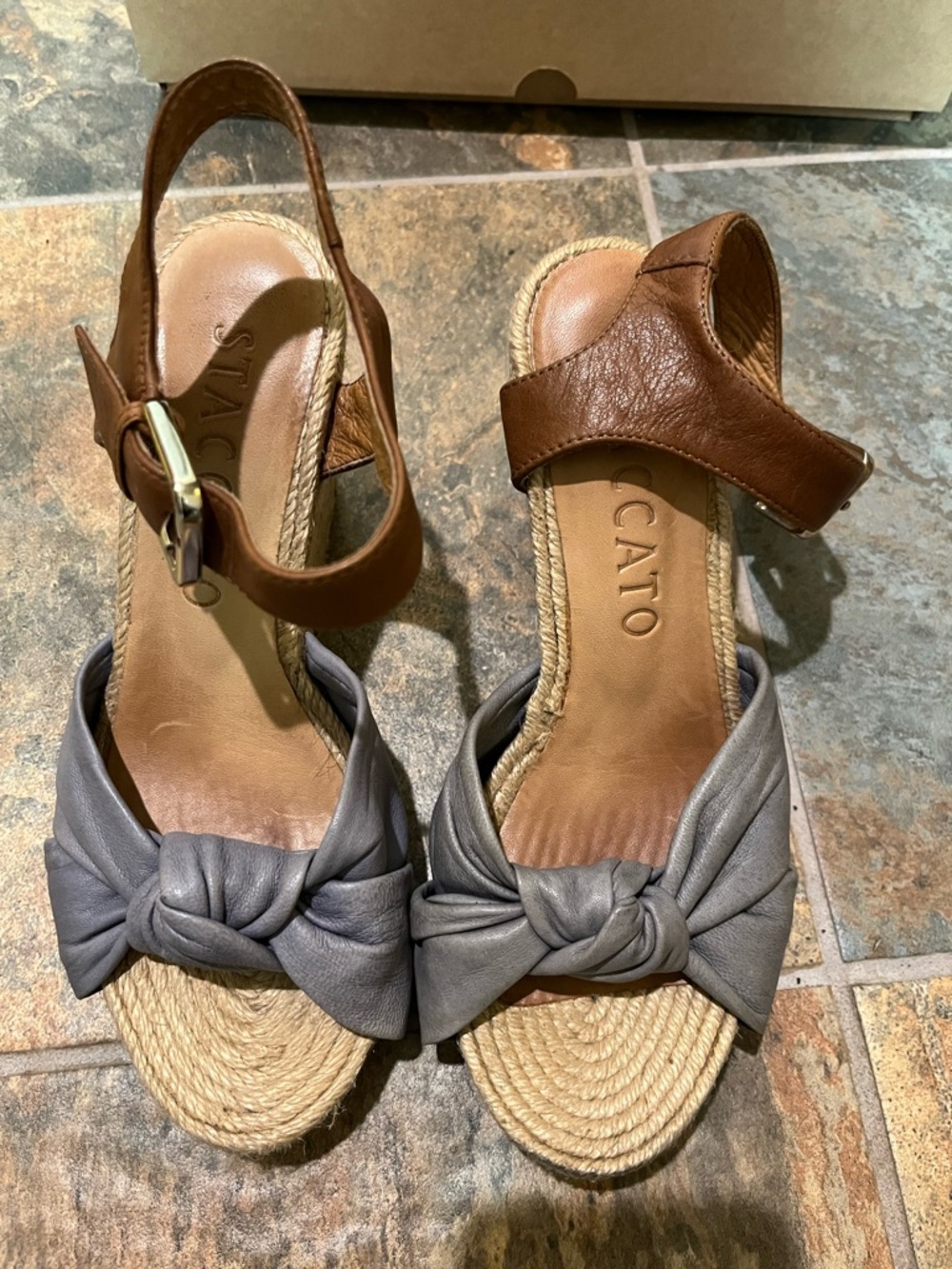 Casual Two-Tone Knot Espadrille Sandals - Brown & Gray by